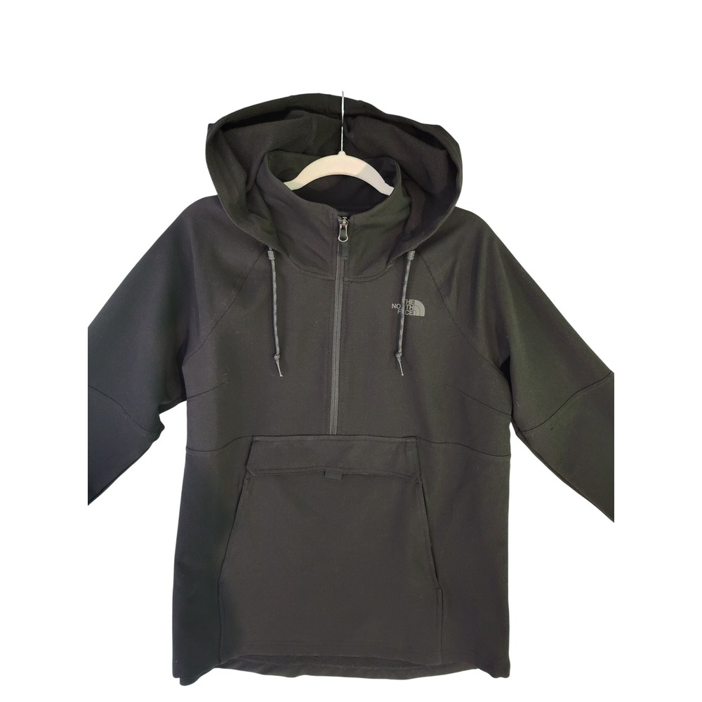 The North Face Womens Black Quarter Zip Anorak Hoodie Kangaroo Pocket Large